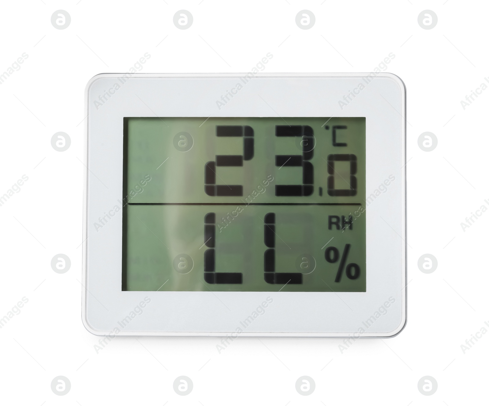 Photo of Digital hygrometer isolated on white. Meteorological tool