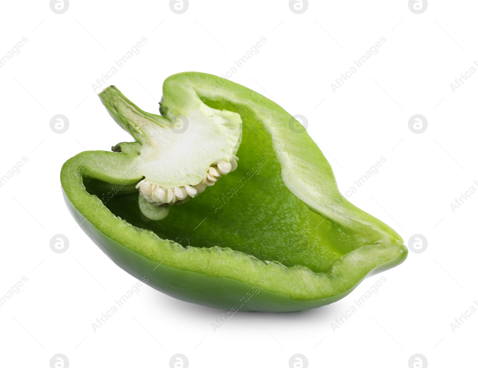 Photo of Cut green bell pepper isolated on white