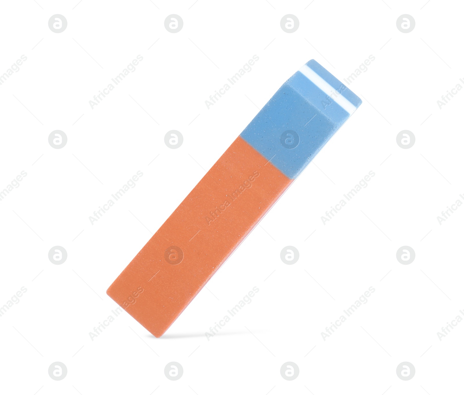 Photo of New double eraser isolated on white, top view. School stationery