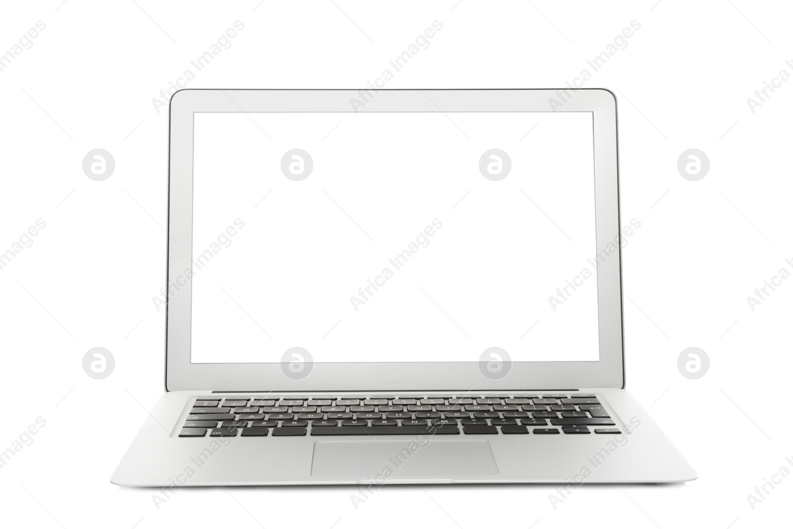 Photo of Laptop with blank screen isolated on white. Mockup for design