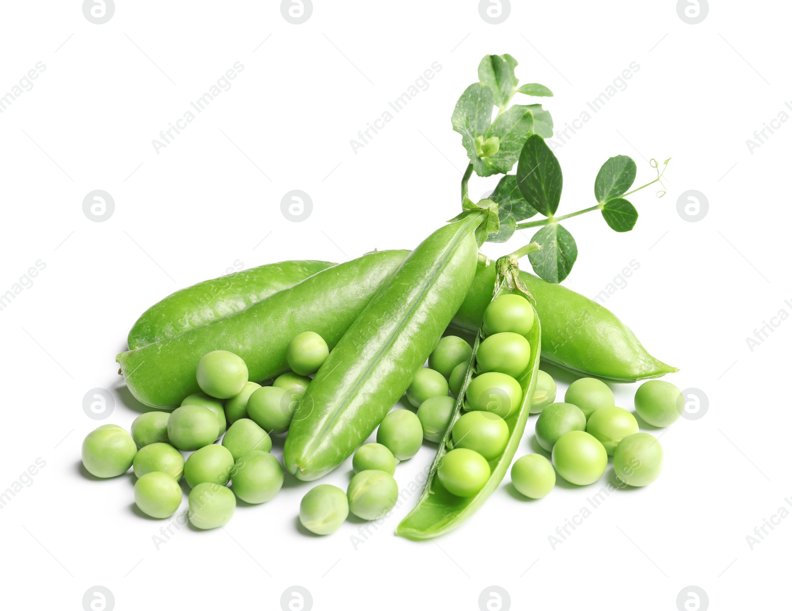 Photo of Delicious fresh green peas on white background