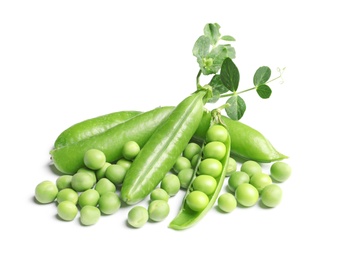 Photo of Delicious fresh green peas on white background