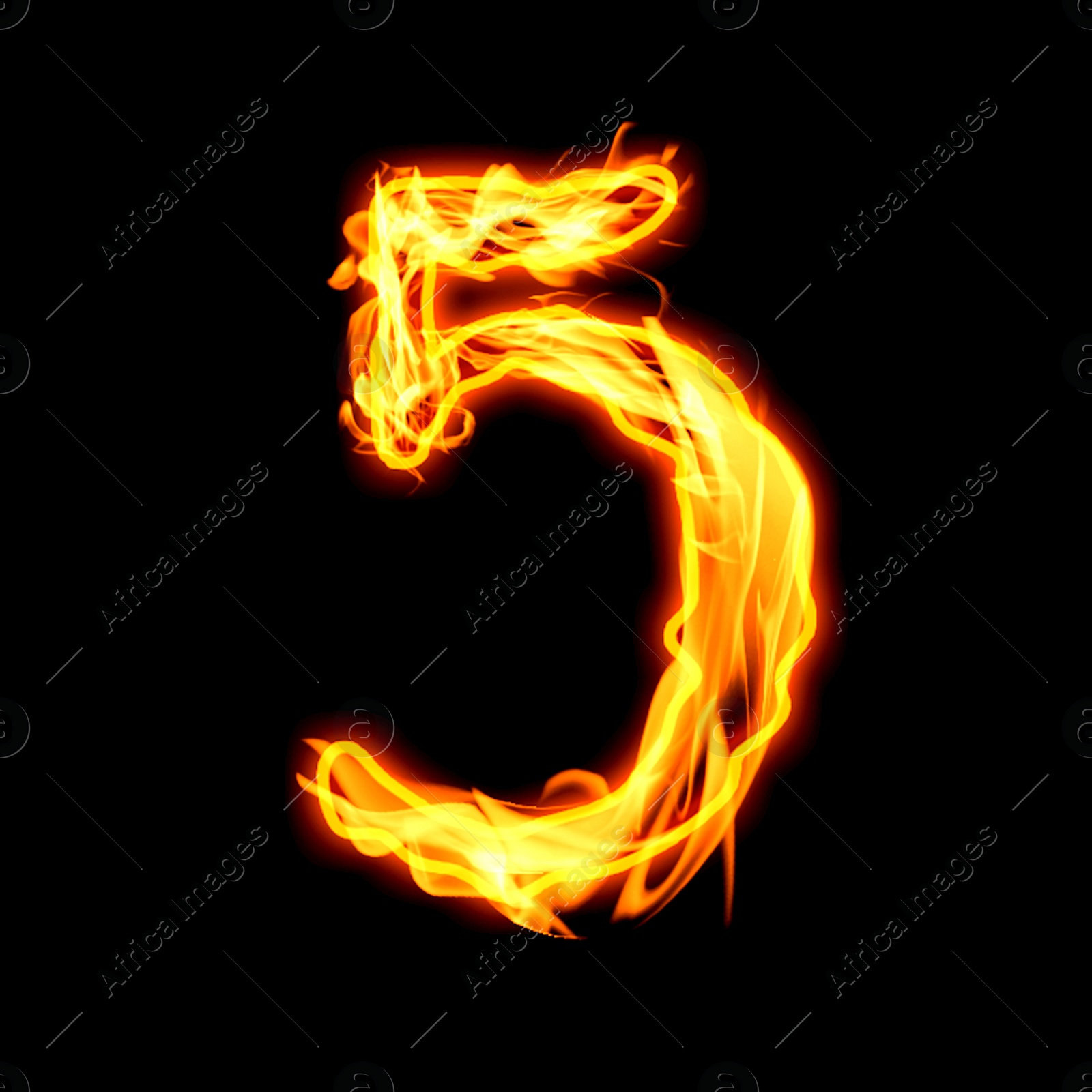 Image of Flaming 5 on black background. Stylized number design