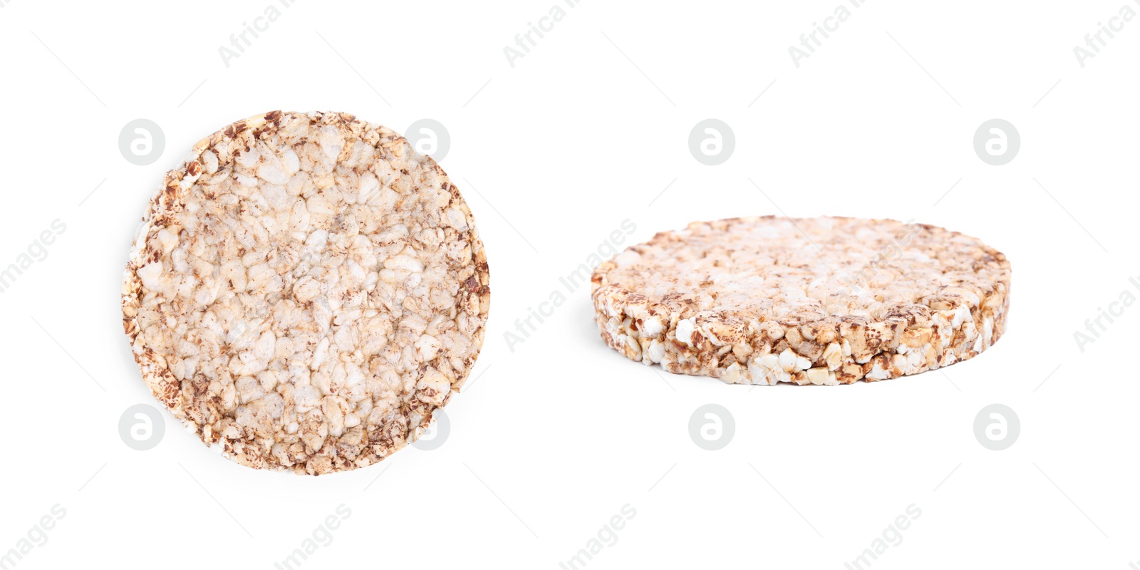 Image of Tasty crunchy puffed cakes on white background