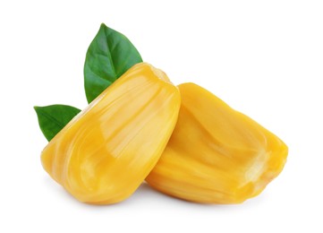 Photo of Delicious exotic jackfruit bulbs on white background