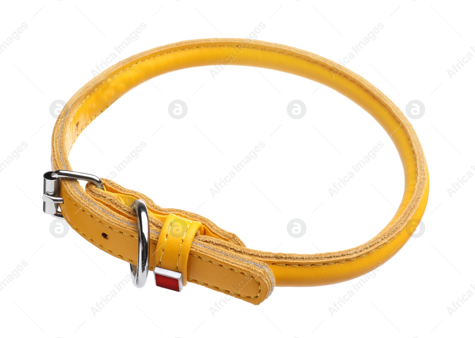 Photo of Yellow leather dog collar isolated on white