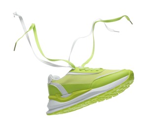 Photo of One stylish light green sneaker isolated on white