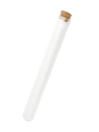 Photo of Glass tube with salt on white background, top view