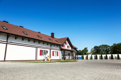 Photo of Beautiful view of stylish building on sunny day