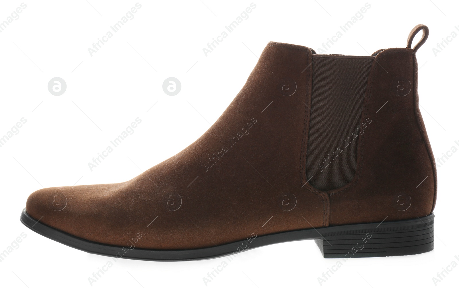 Photo of New brown stylish boot isolated on white