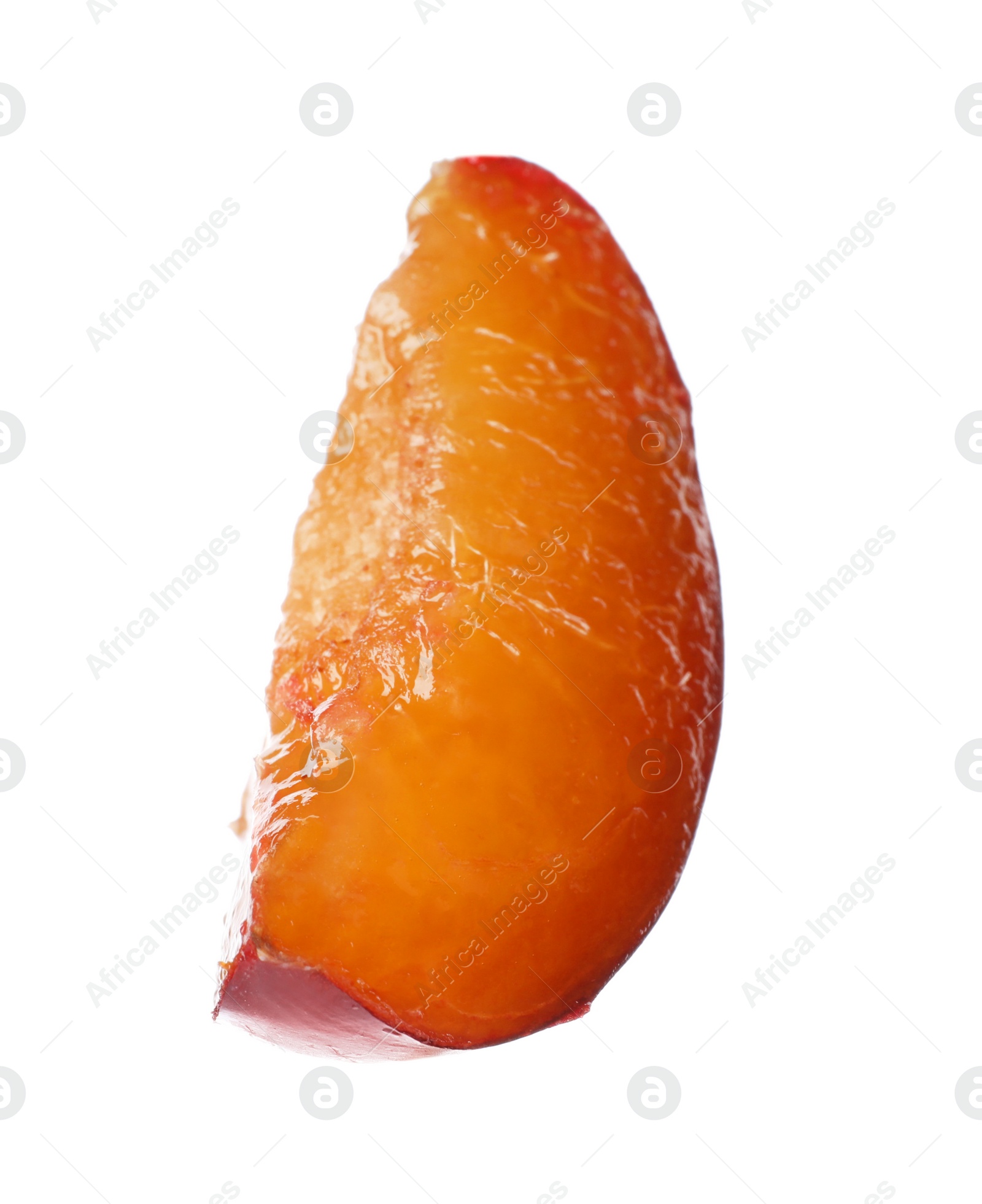 Photo of Piece of fresh plum on white background