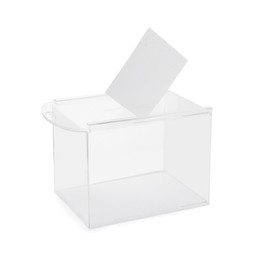 Transparent ballot box with vote isolated on white