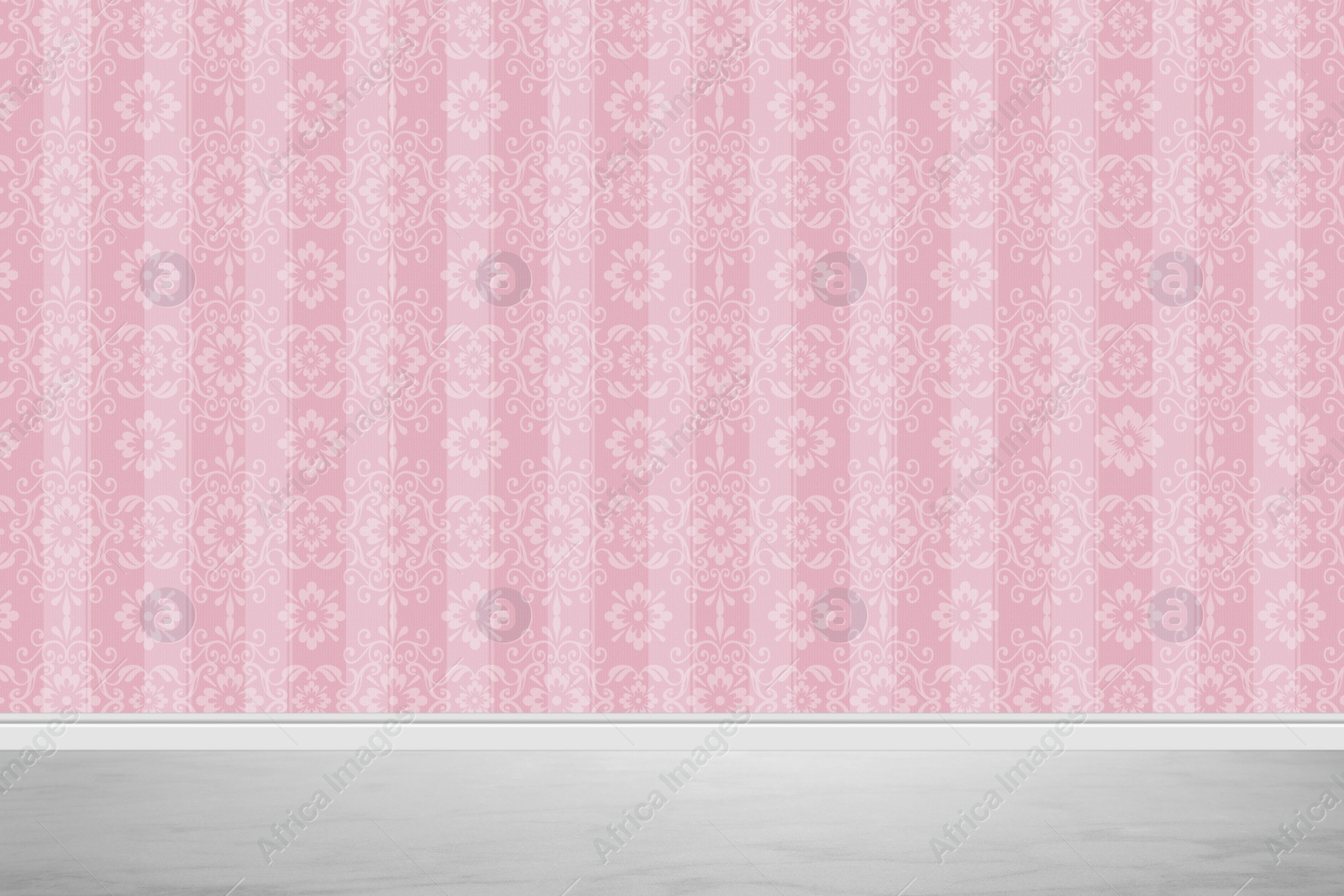 Image of Pink wallpaper and grey floor in room