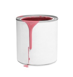 Photo of Can of red paint on white background