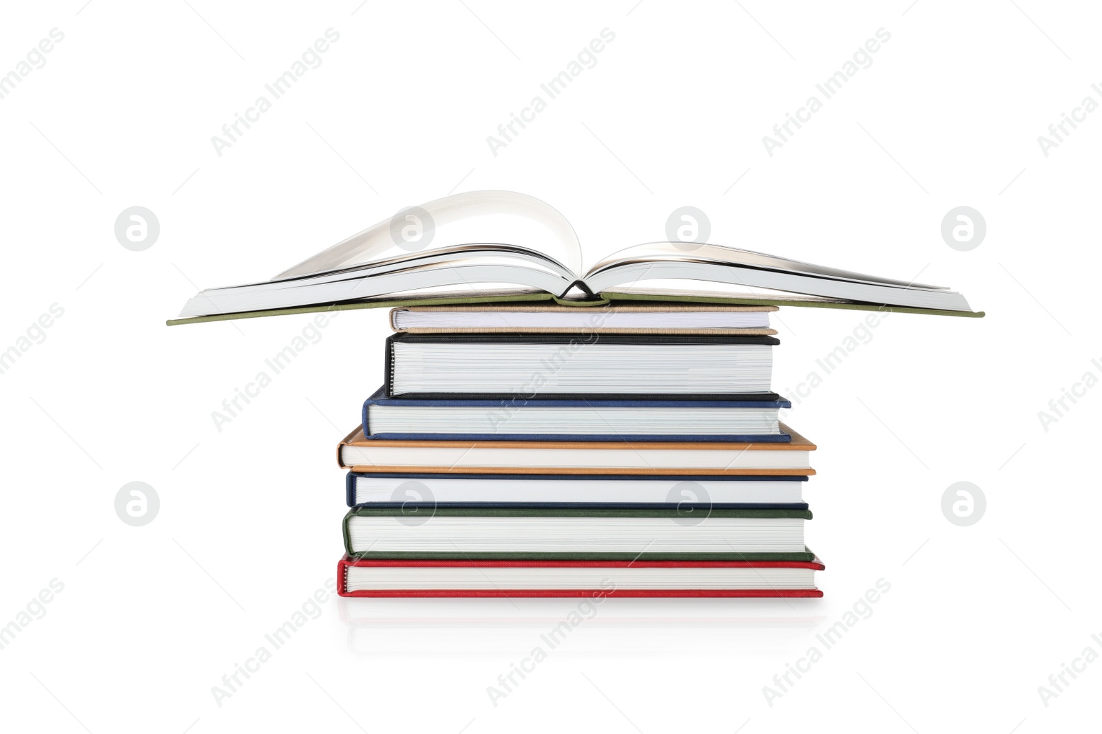 Photo of Stack of hardcover books on white background