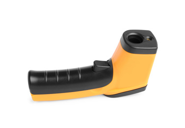 Photo of Modern non-contact infrared thermometer on white background