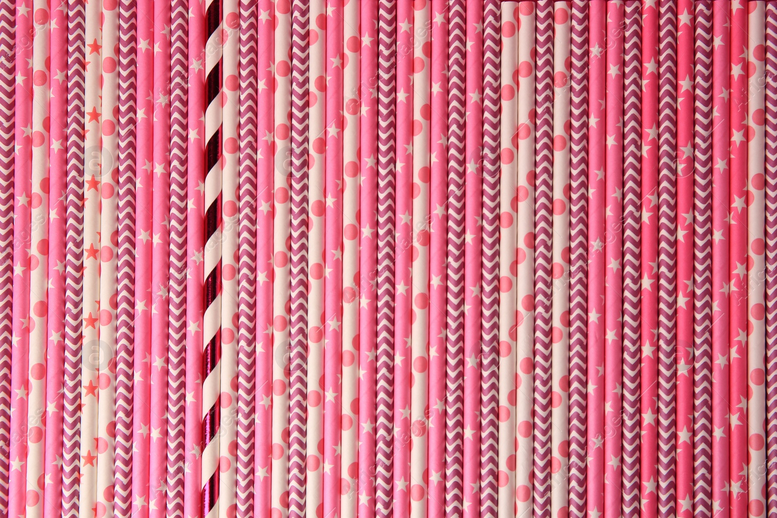 Photo of Many paper drinking straws as background, top view