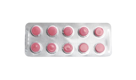 Pills in blister pack on white background