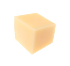 Photo of One cube of tasty cheese isolated on white