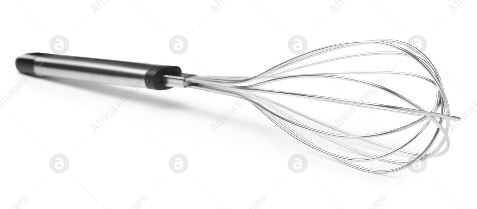 Photo of New metal balloon whisk isolated on white