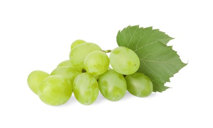 Photo of Fresh grapes and leaf isolated on white