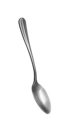 Photo of One metal tea spoon isolated on white