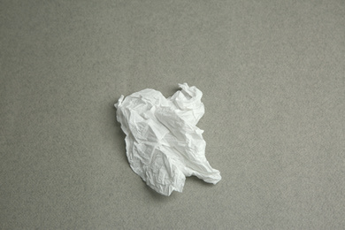 Photo of Used paper tissue on grey background, top view