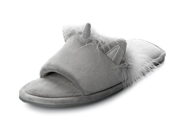 Photo of Single stylish soft slipper on white background