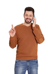 Man talking on phone against white background