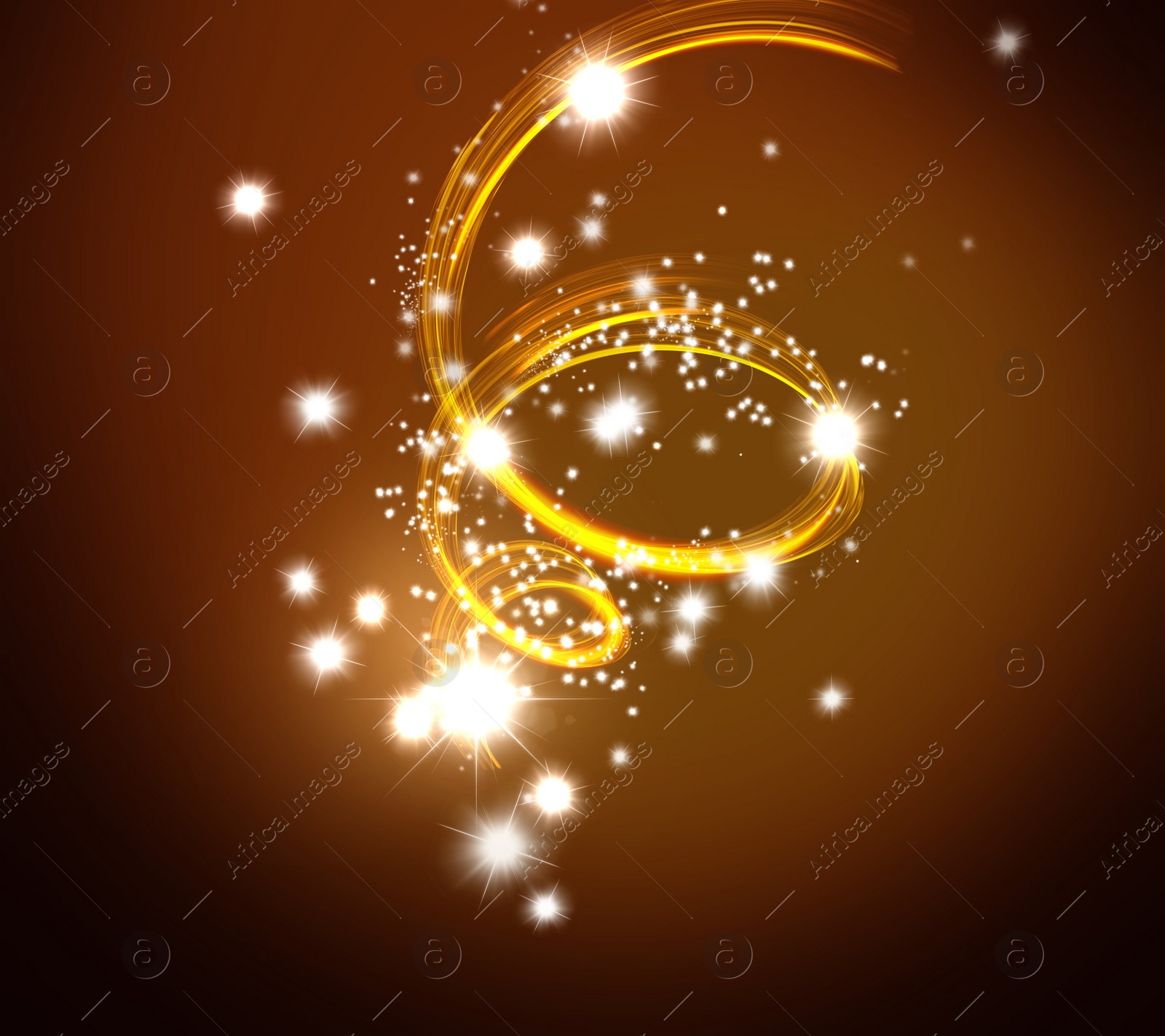 Image of Magic light trace and enchanted lights on orange gradient background