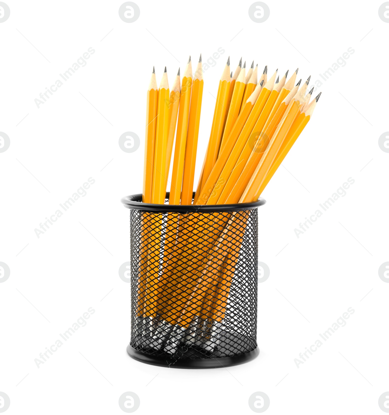 Photo of Many sharp pencils in holder isolated on white