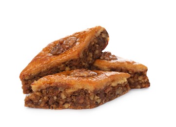 Photo of Delicious turkish baklava on white background. Eastern sweets