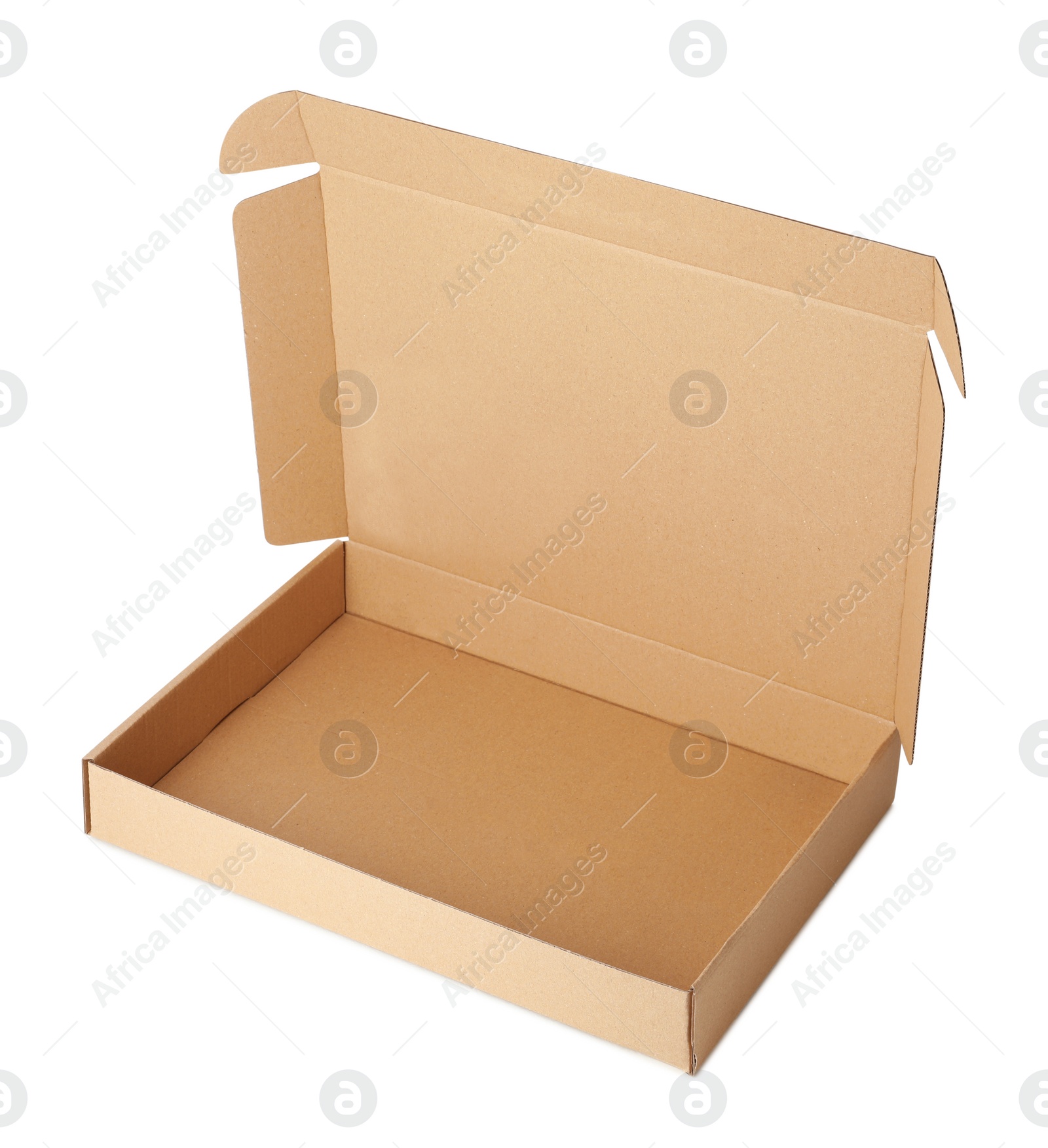 Photo of Empty open cardboard box isolated on white