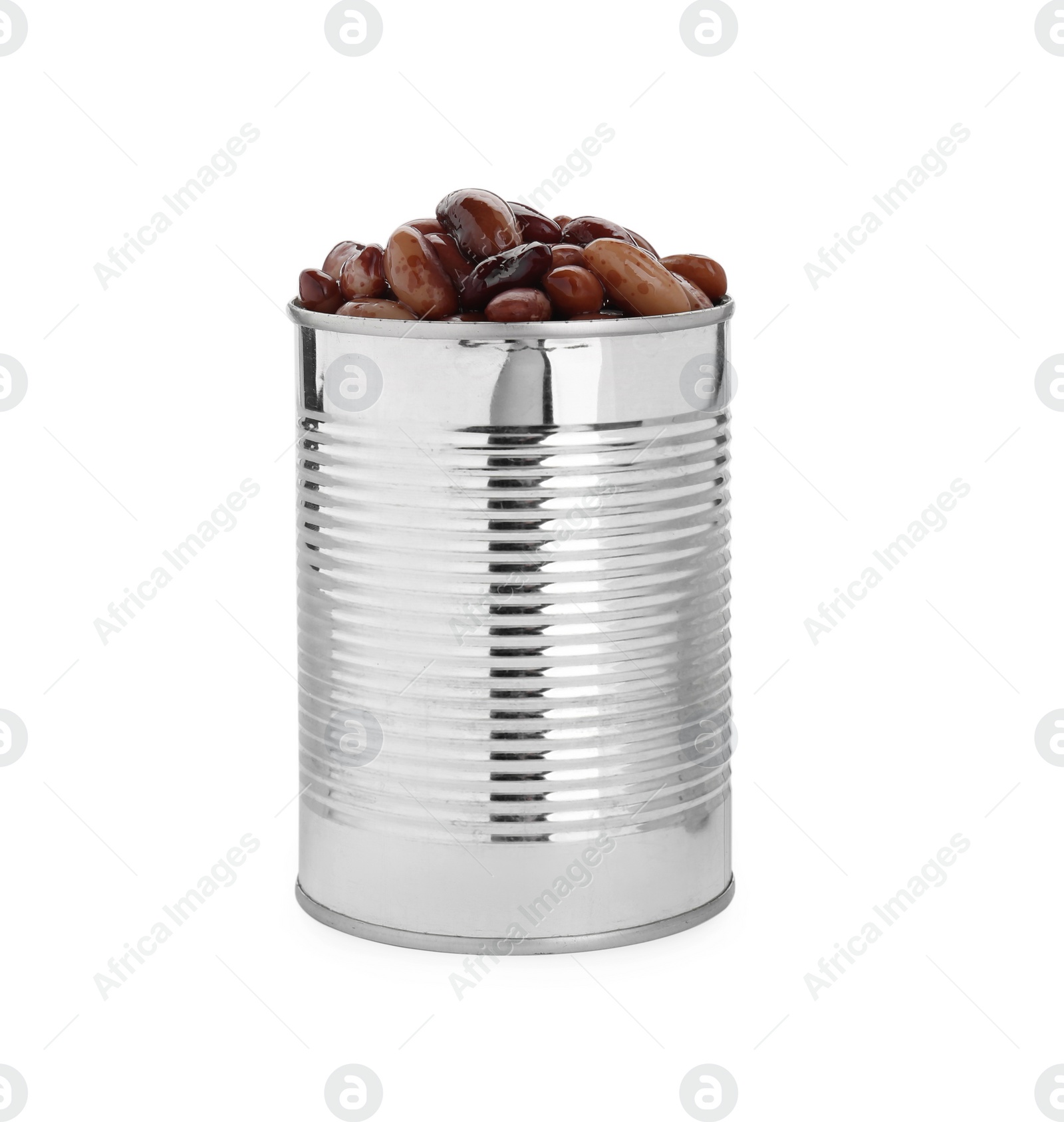 Photo of Tin can with kidney beans on white background