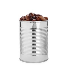 Tin can with kidney beans on white background