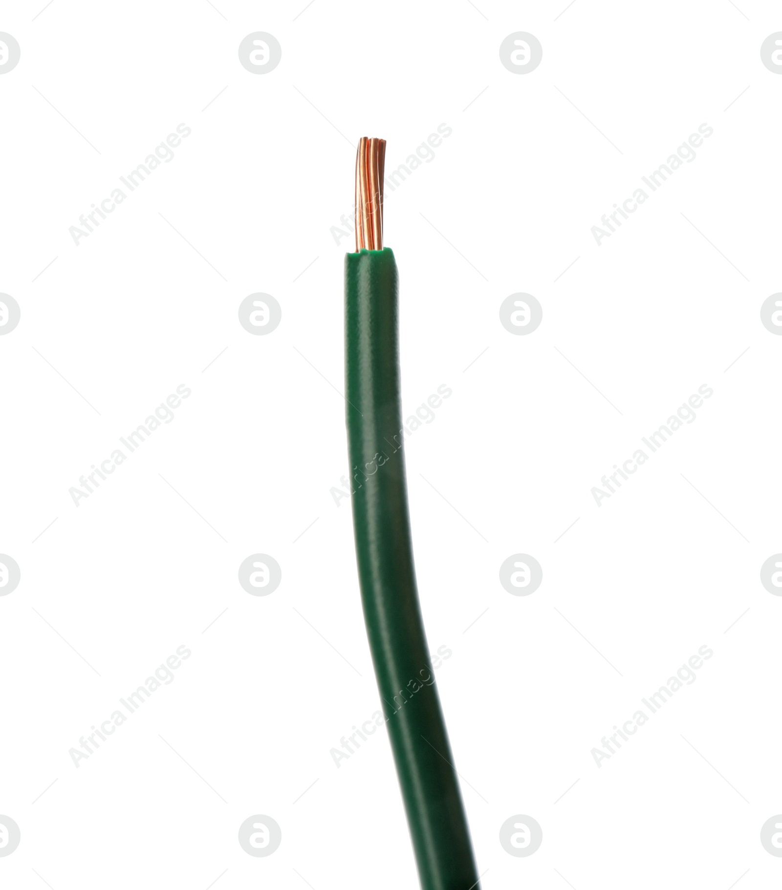 Photo of Stripped electrical wire with green insulation isolated on white