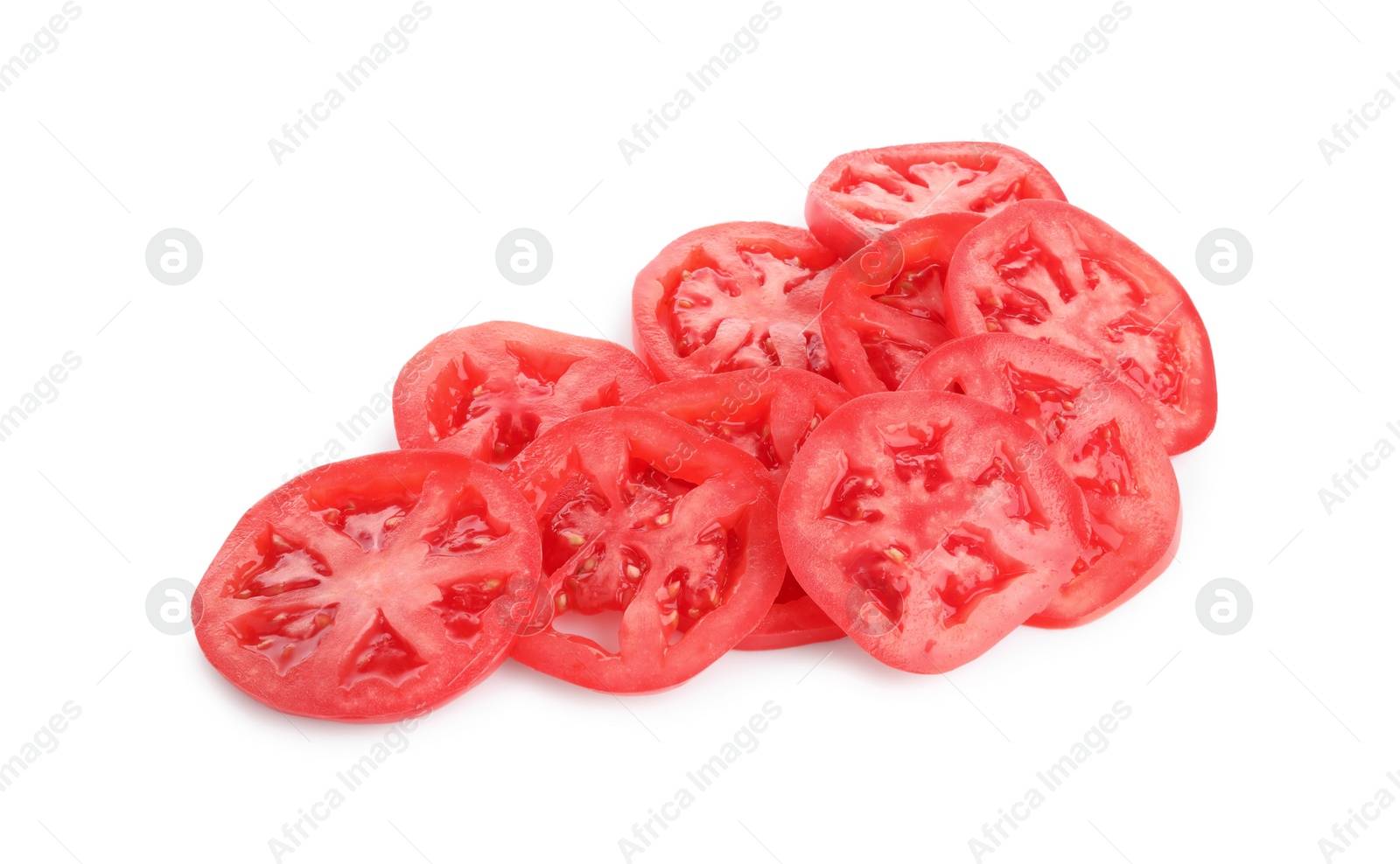 Photo of Slices of red ripe tomato isolated on white