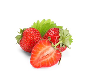 Fresh ripe red strawberries isolated on white