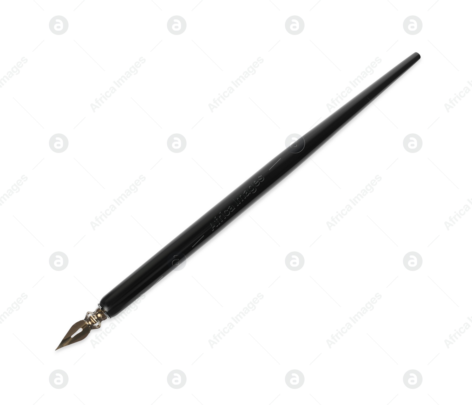 Photo of Elegant black fountain pen on white background