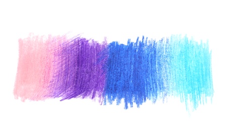 Photo of Color pencil hatching on white background, top view