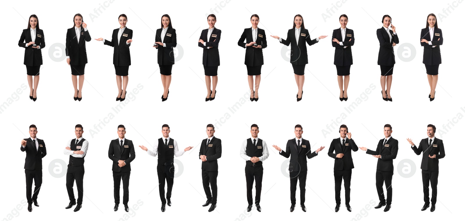 Image of Collage with photos of receptionists on white background. Banner design