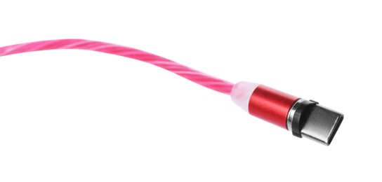 Photo of Red USB cable with type C connector isolated on white