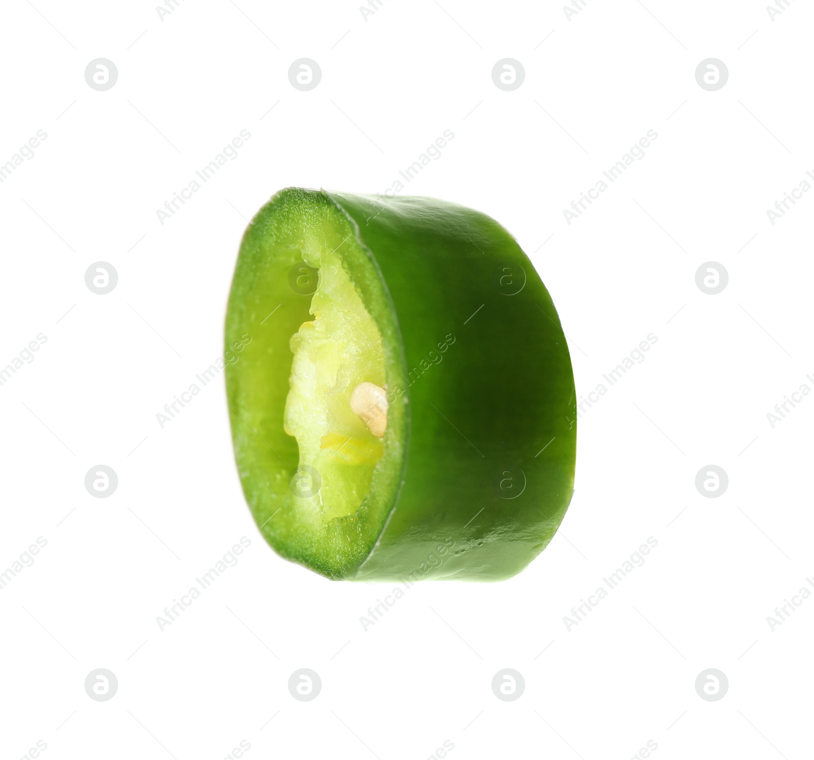 Photo of Piece of green hot chili pepper isolated on white