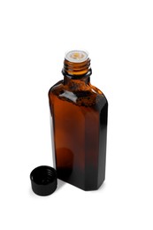 Photo of Bottle of syrup isolated on white. Cough and cold medicine