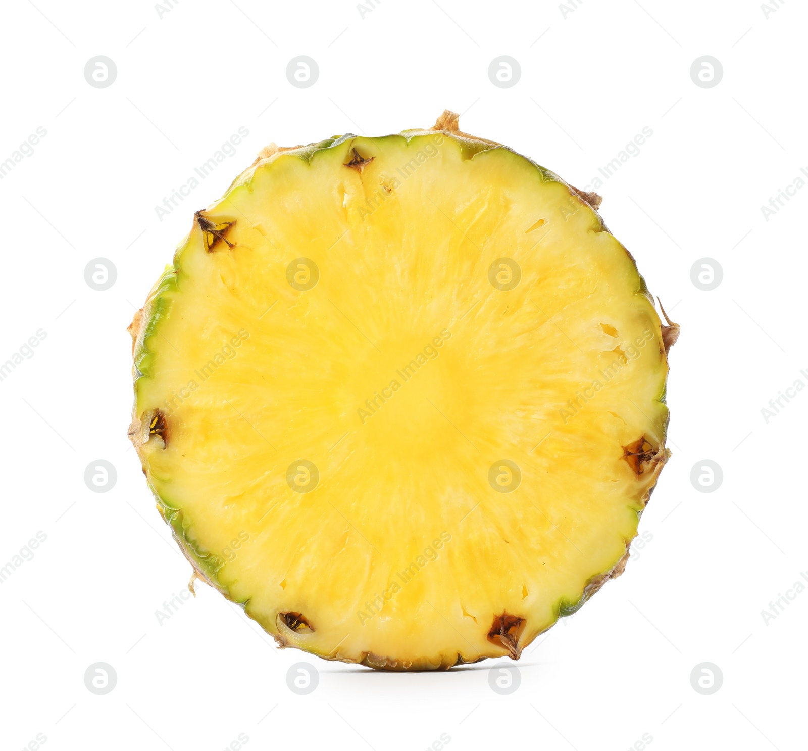 Photo of Slice of tasty juicy pineapple on white background