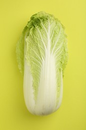 Photo of Fresh ripe Chinese cabbage on green background, top view