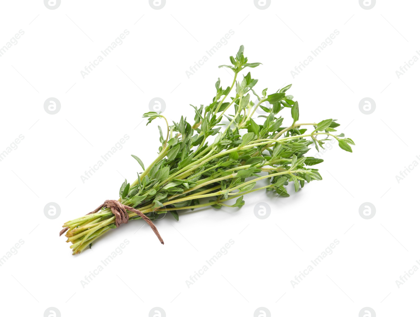 Photo of Bunch of aromatic thyme on white background. Fresh herb