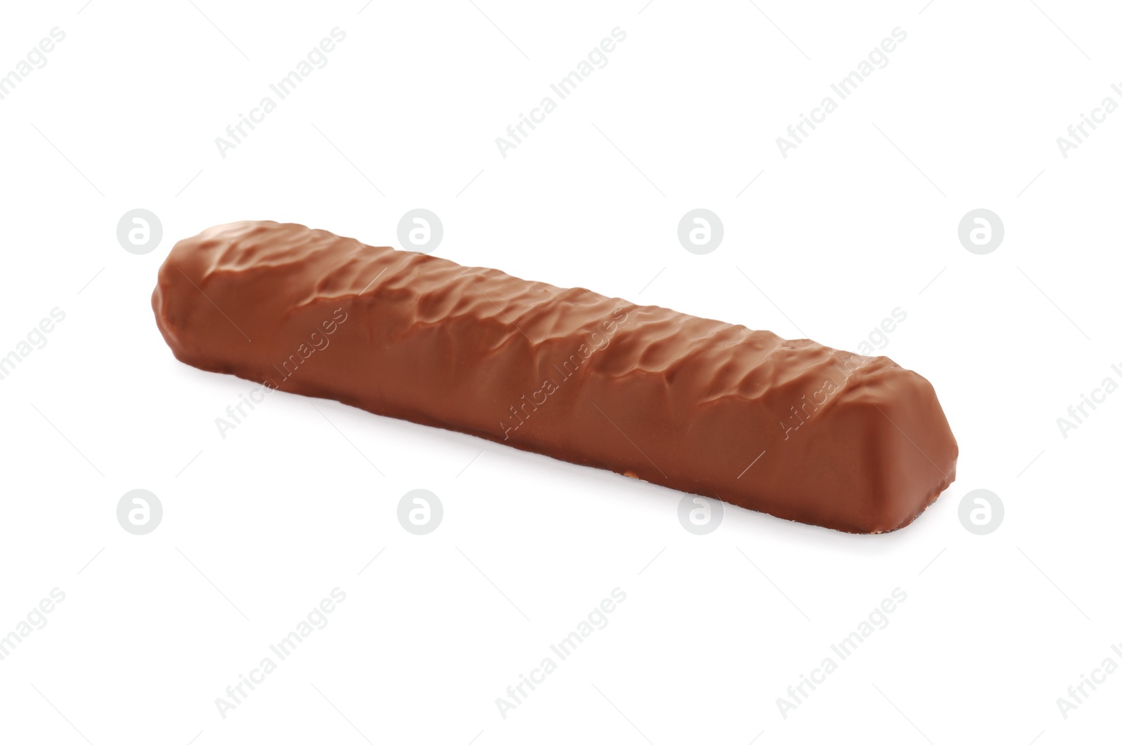 Photo of Sweet tasty chocolate bar isolated on white