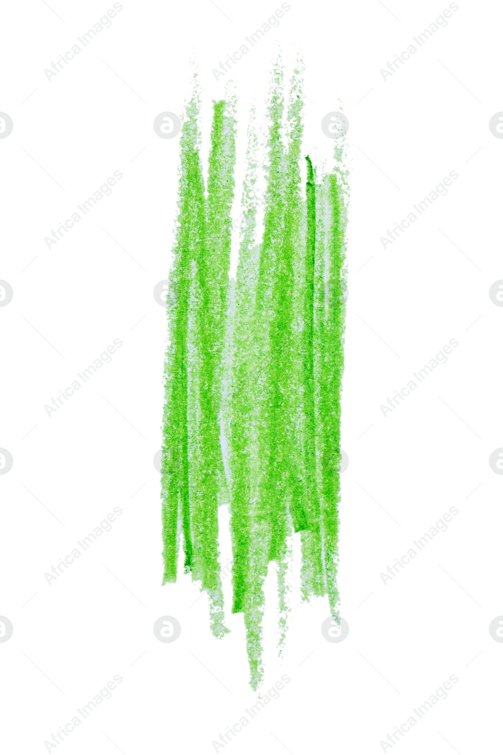 Photo of Green pencil hatching on white background, top view