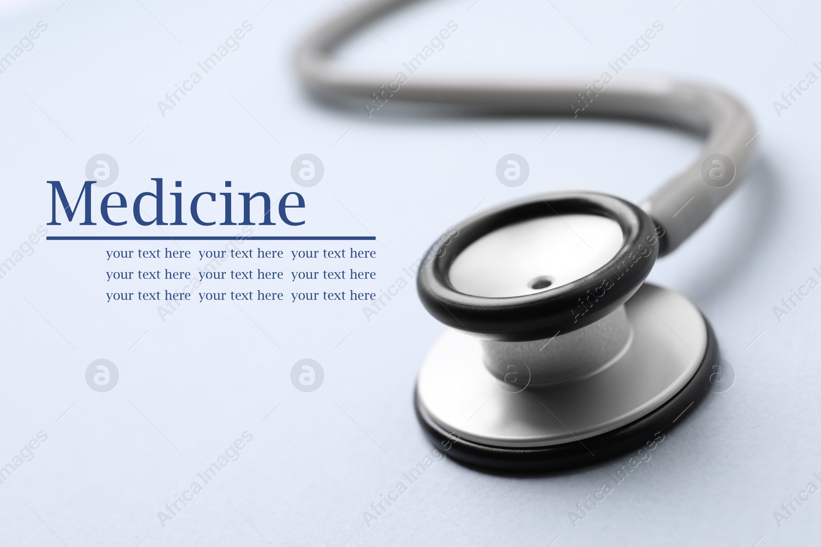 Image of Stethoscope on light background, closeup. Space for text